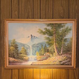Mountain and Waterfall Framed Art